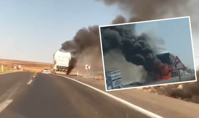 Şanlıurfa'da saman yüklü kamyon yandı