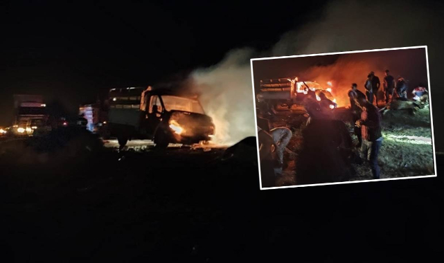 Siverek'te faciadan dönüldü! Kamyonet cayır cayır yandı
