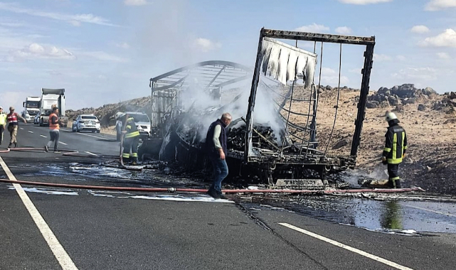 Urfa'da yanan tır kullanılamaz hale geldi