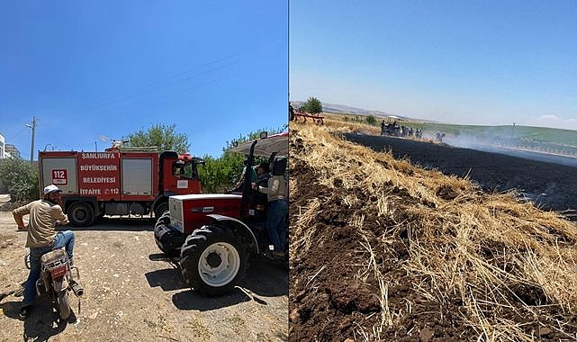 Hilvan'da biçerdöverden çıkan kıvılcım tarlayı yaktı