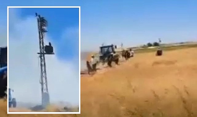 Trafodan düşen kıvılcım tarlada yangına neden oldu