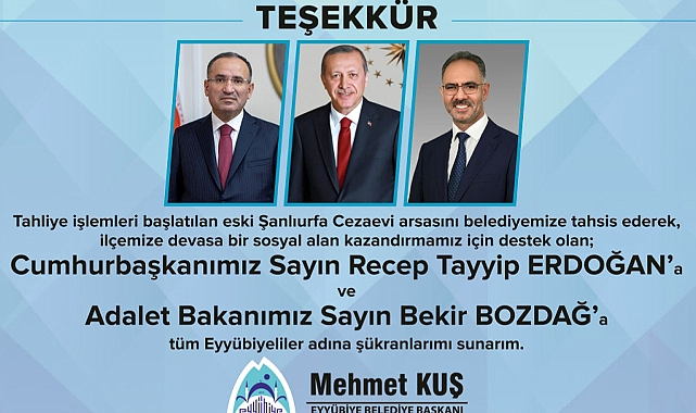 Başkan Kuş’tan Cumhurbaşkanı Erdoğan ve Bakan Bozdağ’a teşekkür