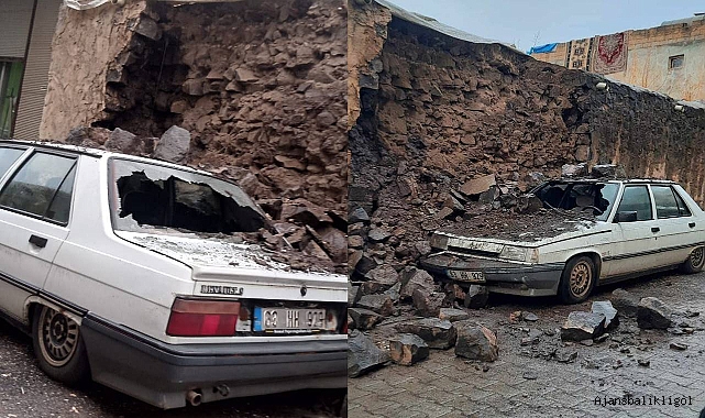 Aşırı yağışa dayanamayan duvar aracın üzerine yıkıldı