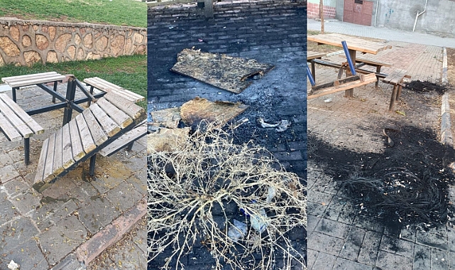 Eyyübiye’de Parkta Vandalizm: Banklar ve Masalar Ateşe Verildi