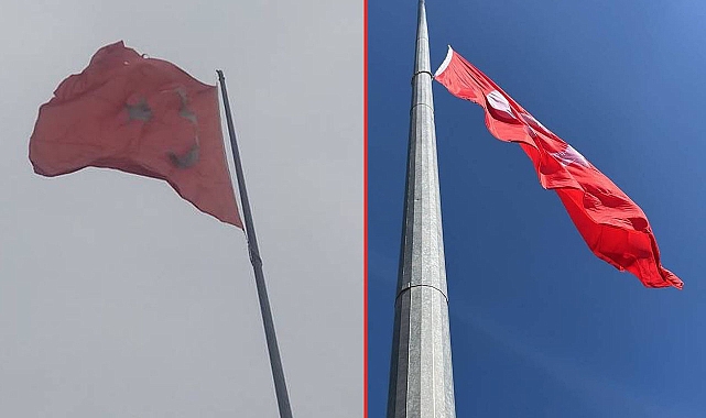 Şanlıurfa'da Abide Kavşağı'ndaki Dev Türk Bayrağı Yenilendi