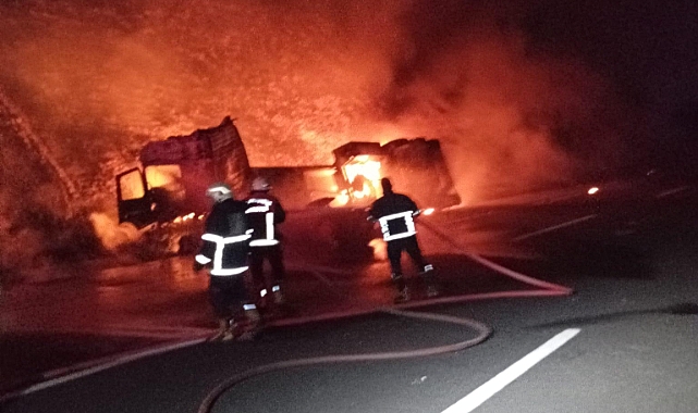 Şanlıurfa-Gaziantep Otoyolunda Devrilen TIR Alev Aldı: Araç Küle Döndü