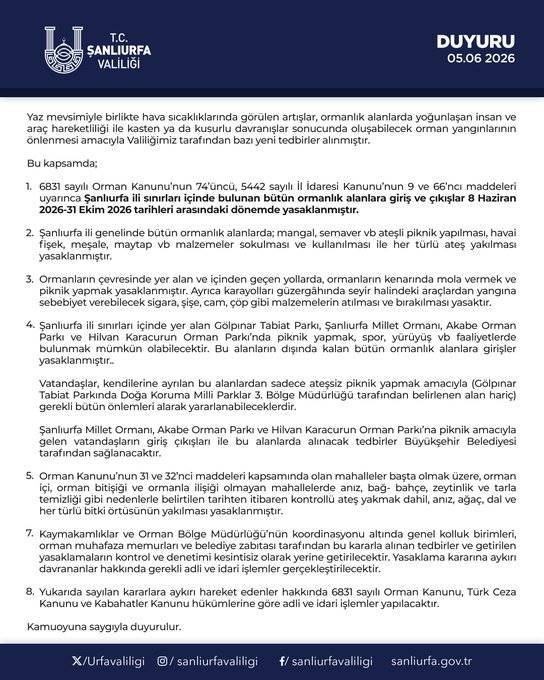 Şanlıurfa Valiliği Açıkladı: Girişler Yasaklandı!