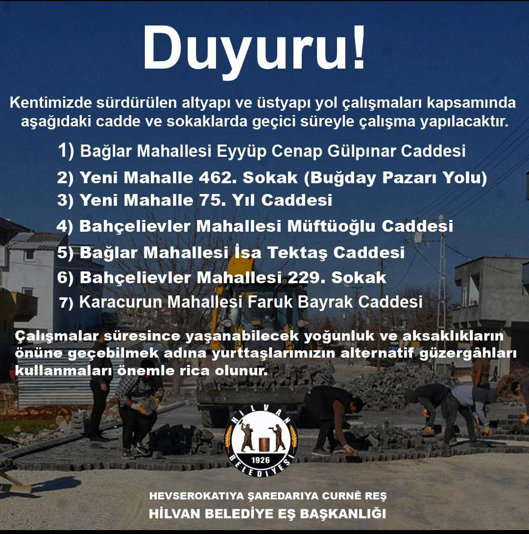 Hilvan’da Yol Çalışmaları Başlıyor: Vatandaşlara Alternatif Güzergâh Uyarısı