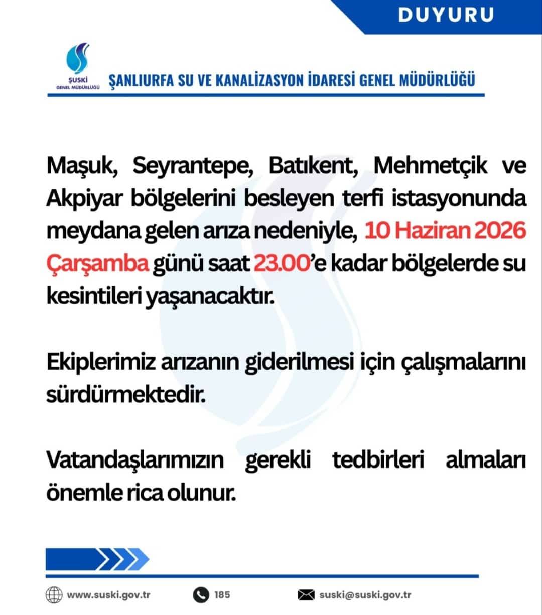 Urfa’da 5 Mahalleye Su Verilemeyecek!
